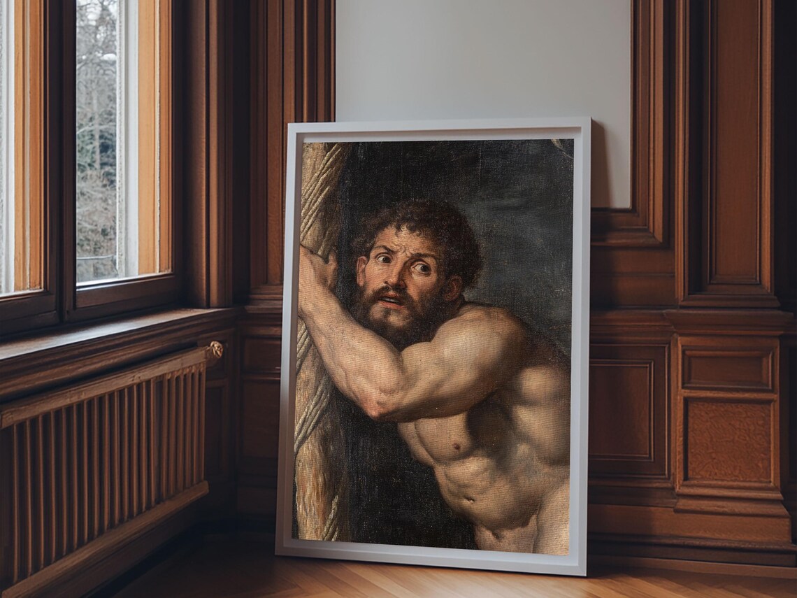 Classical Muscular Bearded Man Baroque Figure Oil Painting Mythology Wall Art