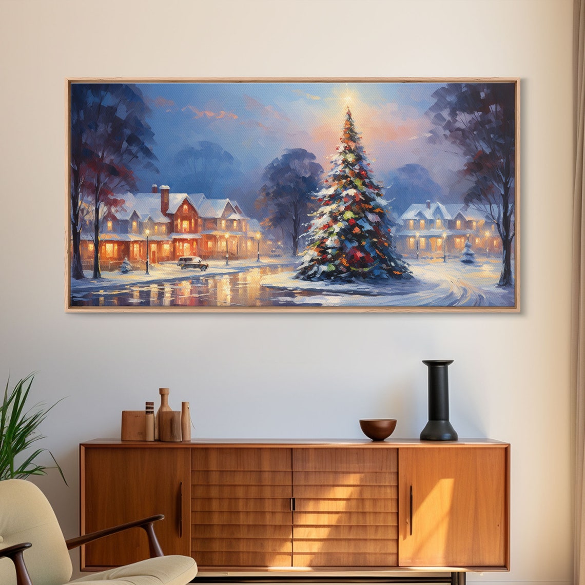 Snowy Village Christmas Tree Dusk Impressionist Holiday Poster - Image 6