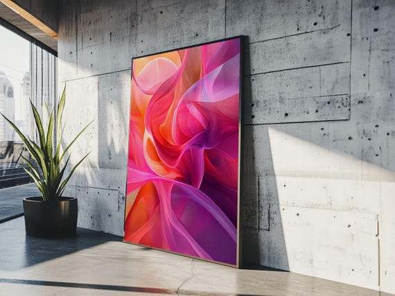 Bold Colorful Abstract Framed Print Pink Orange Wall Art Cottagecore Living Room Moody Boho Rustic Gift Idea