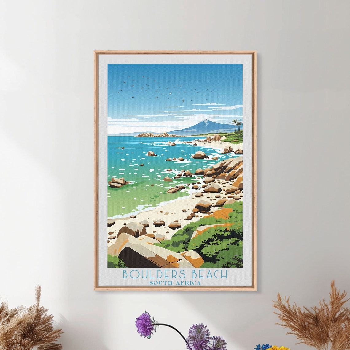 Boulders Beach South Africa Rocky Shore Turquoise Waves Poster