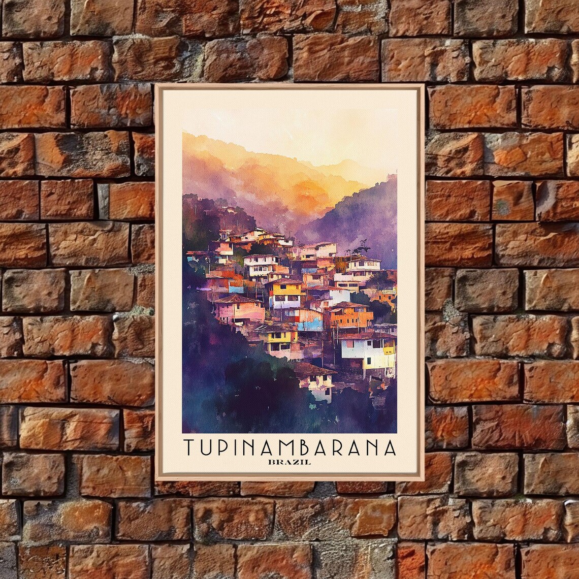 Tupinambarana Brazil Colorful Hillside Town Sunset Watercolor Poster - Image 5