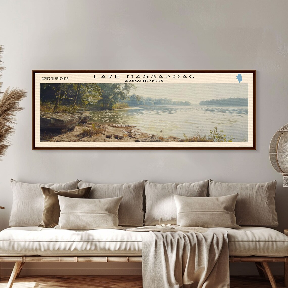 Lake Massapoag Massachusetts Sunny Sandy Cove Panoramic Travel Poster - Image 2