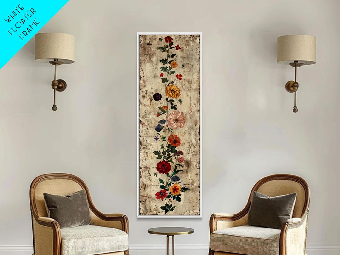 Vintage Mixed Blossoms Rustic Botanical Tall Vertical Art Print - Image 3