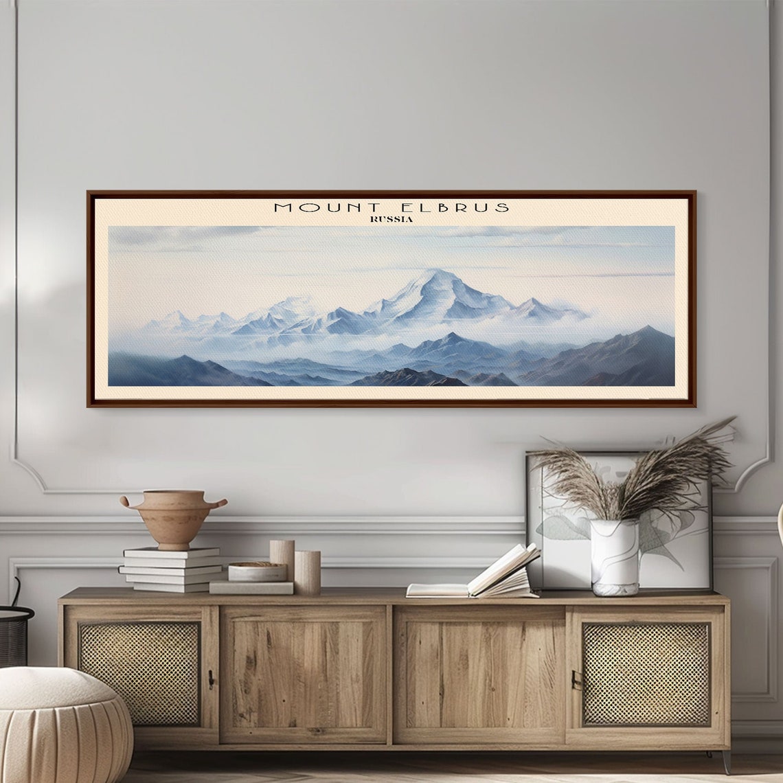 Mount Elbrus Russia Snowy Peak Misty Mountain Range Panoramic Poster - Image 2