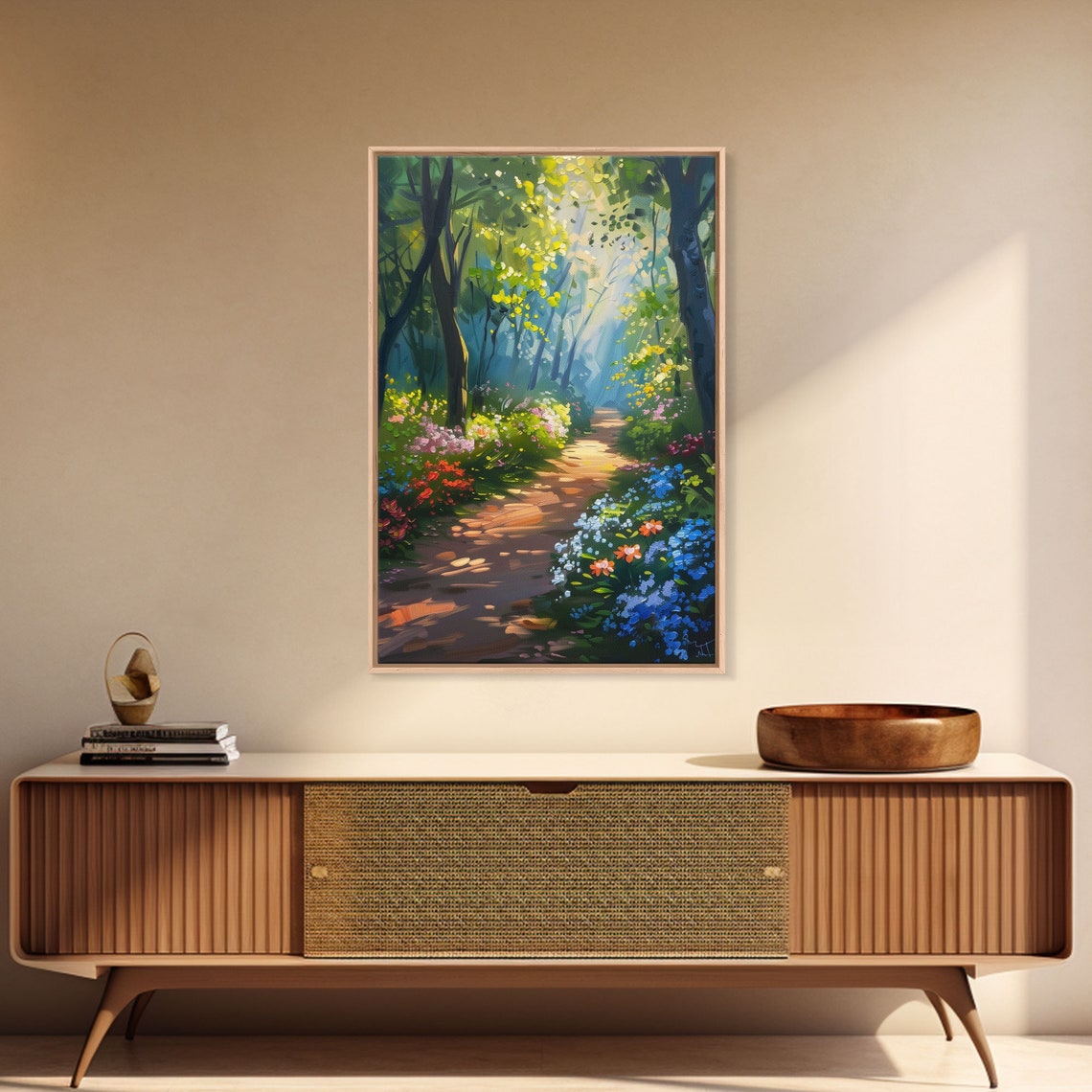 Sunlit Woodland Path Impressionist Forest Wildflowers Art Poster - Image 3