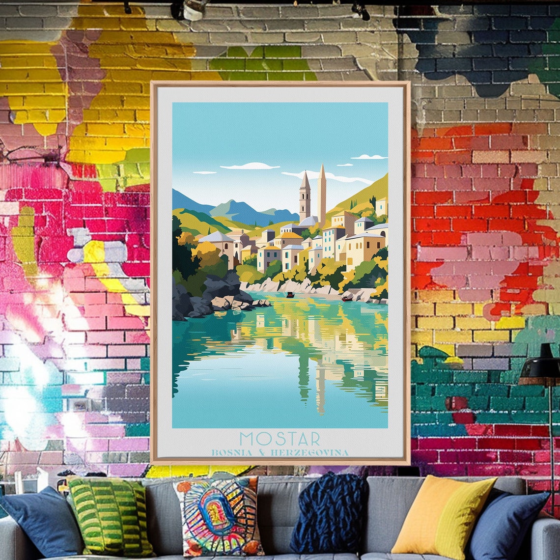 Mostar Bosnia Herzegovina Old Town River Reflection Travel Poster - Image 5