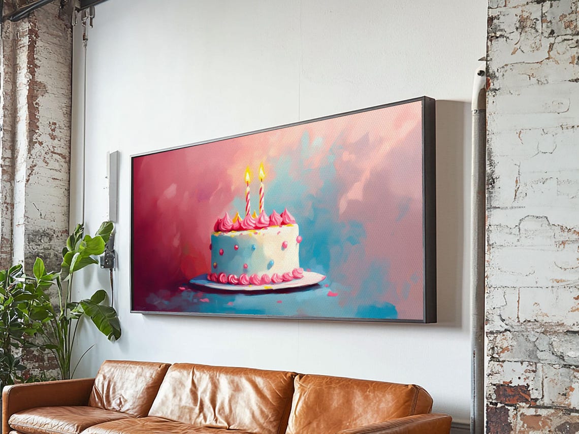 Pink Birthday Cake With Lit Candles Painting Preppy Kitchen Poster - Image 6