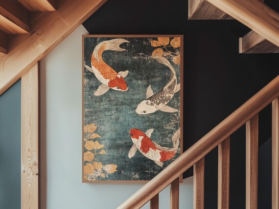 Wabi Sabi Koi Fish Print Trendy Japanese Decor Ocean Wall Art Beach House Decor Coastal Art Print Coastal Wall Art Koi Fish Painting