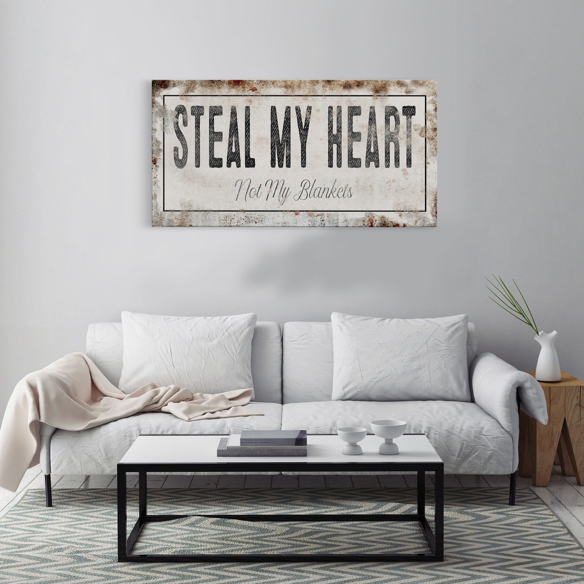 Steal My Heart Not My Blankets Rustic Farmhouse Bedroom Sign Wall Art - Image 4