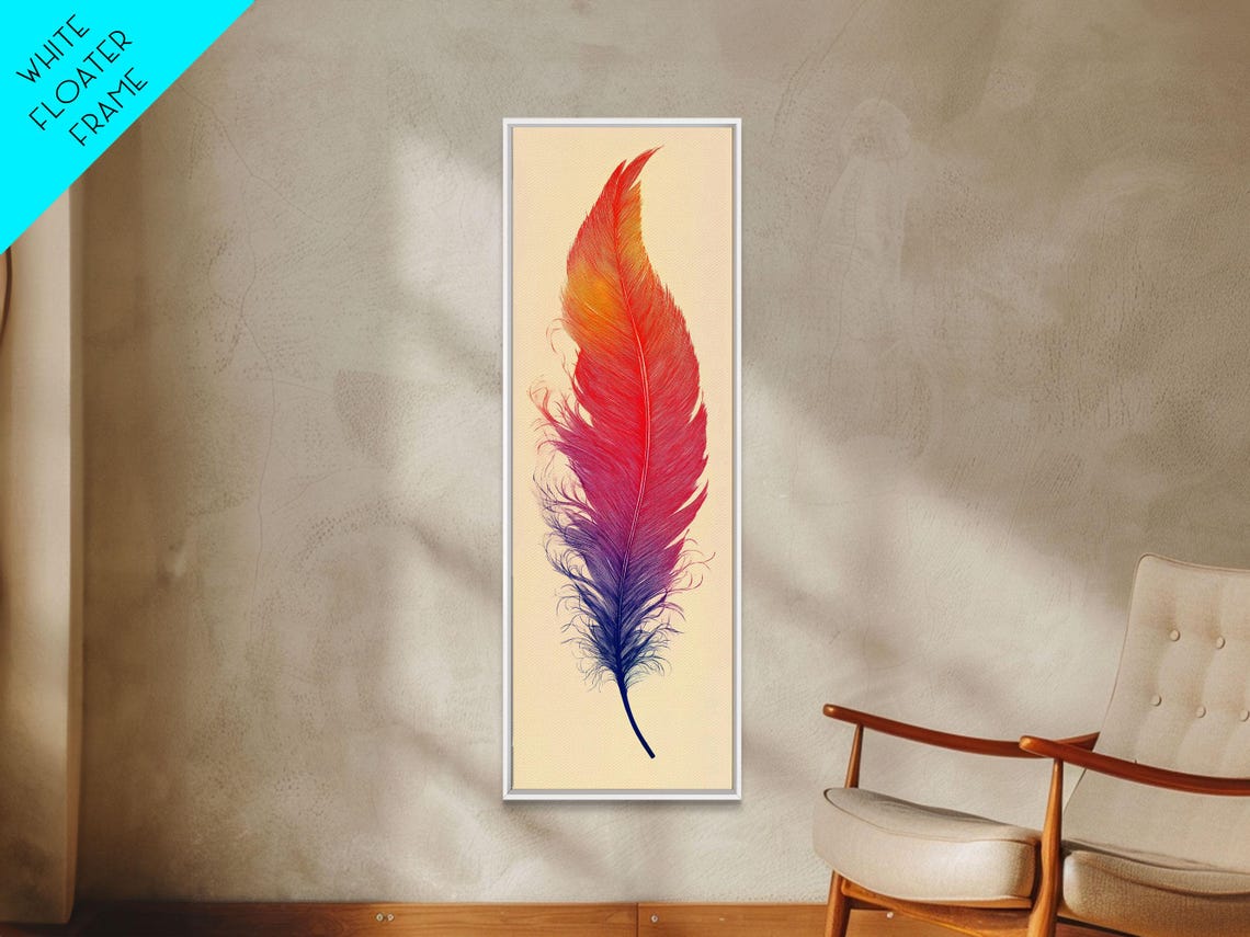 Rainbow Ombre Feather On Cream Minimalist Colorful Wall Art Poster - Image 4