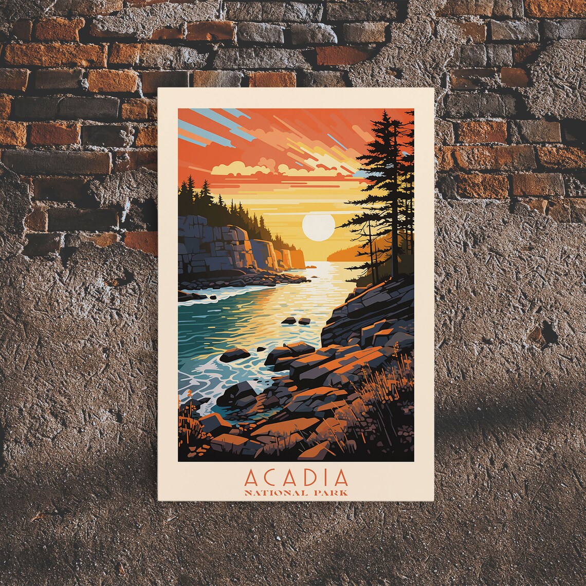 Acadia National Park Retro Travel Poster, State Park