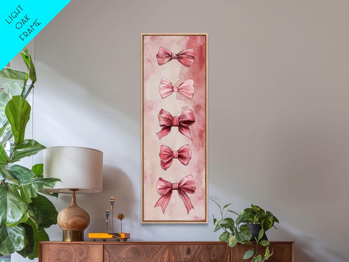 Pink Watercolor Bows Vertical Whimsical Feminine Wall Art Poster - Image 2
