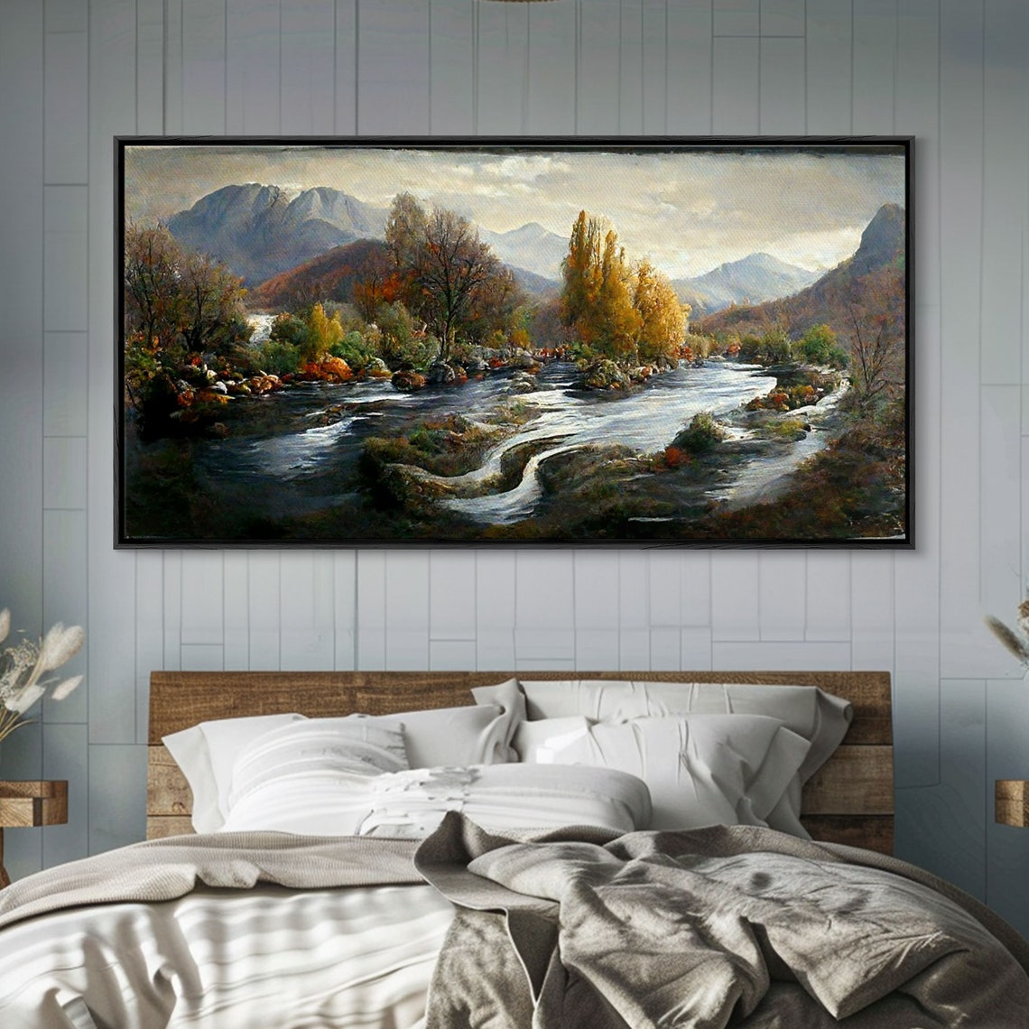 Scenic Nature Landscape Print Flowing River Water Color Fall Scenic Art Panoramic Nature Landscape - Image 4