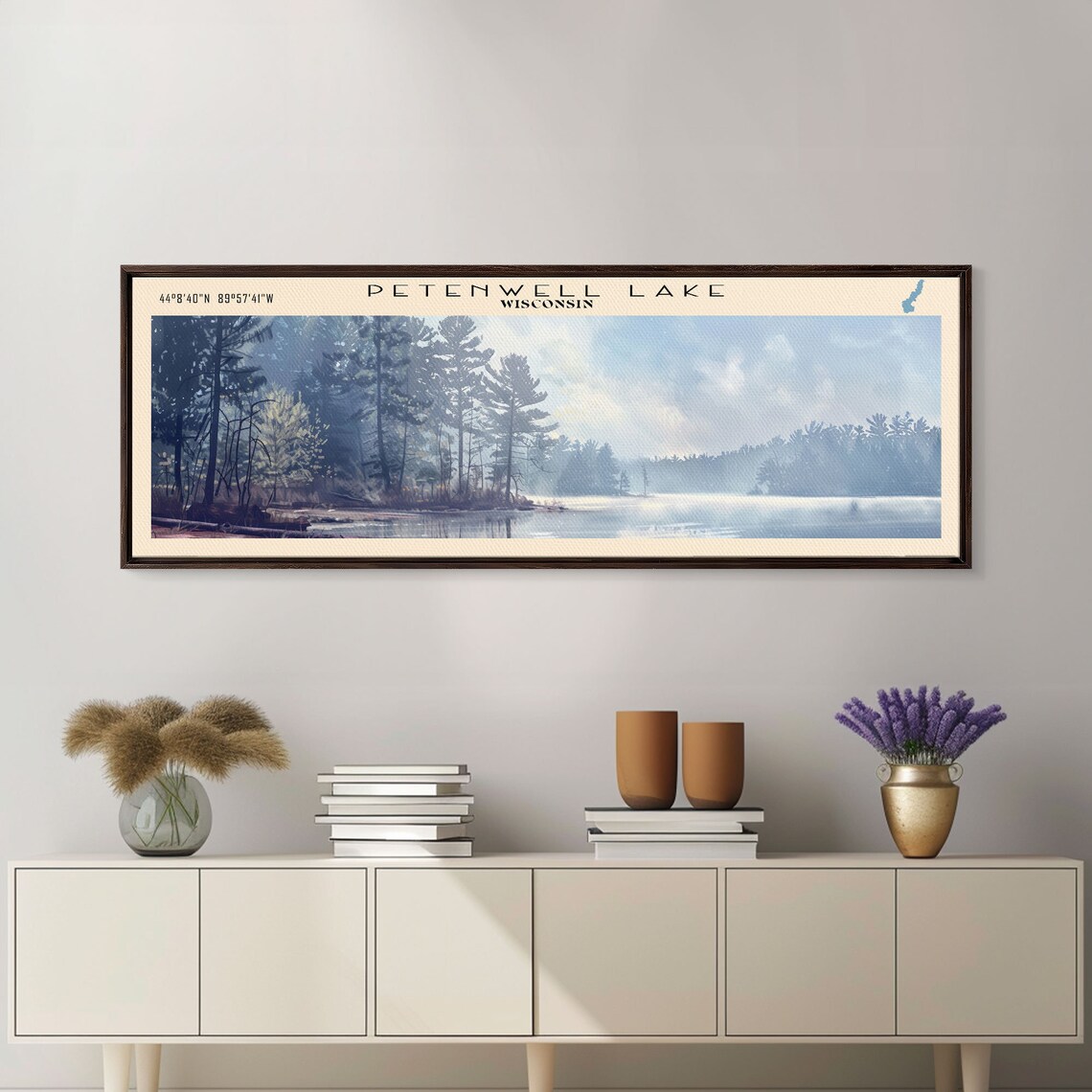 Petenwell Lake Wisconsin Tall Pines Misty Still Water Travel Poster - Image 5