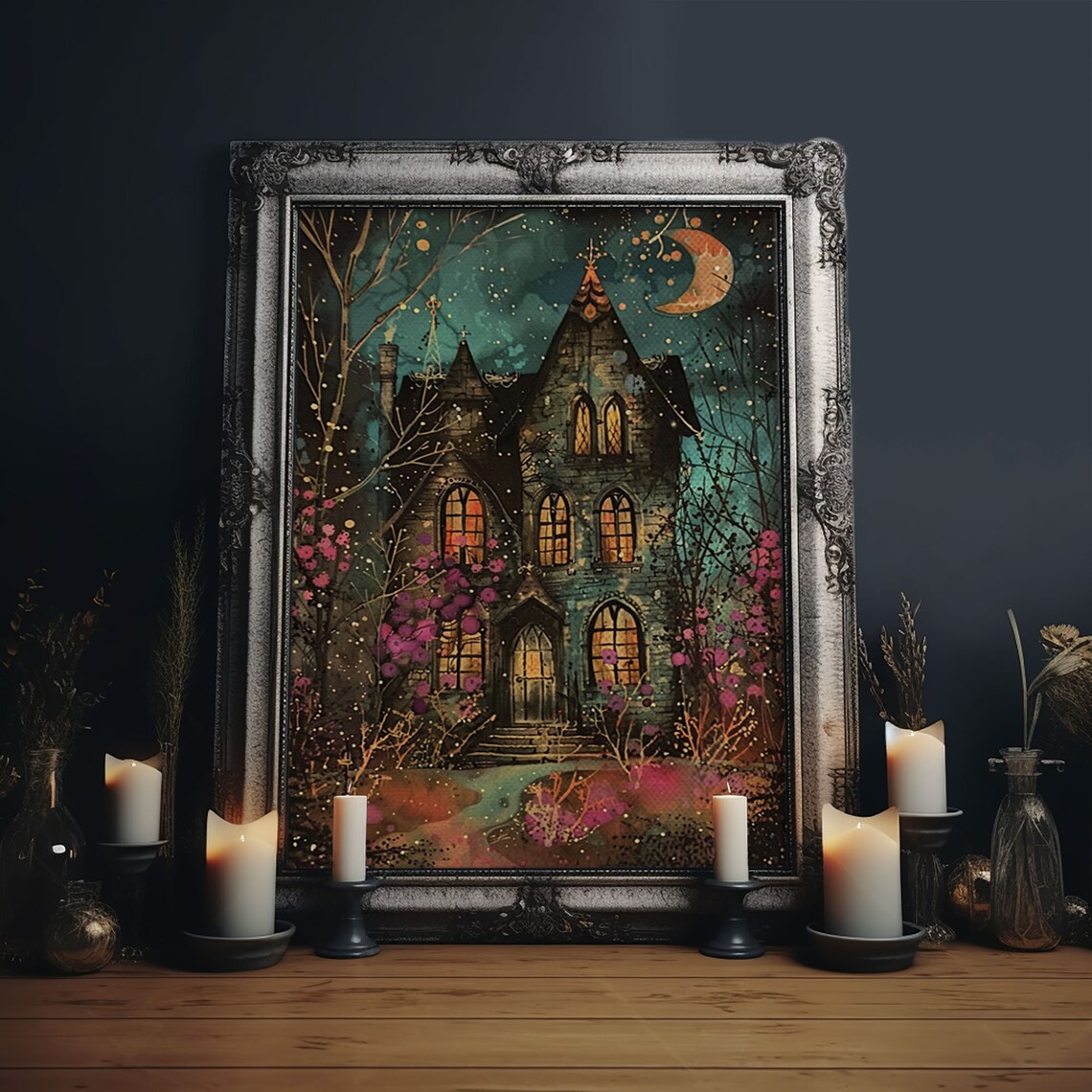 Enchanted Gothic House Halloween Art Print, Spooky