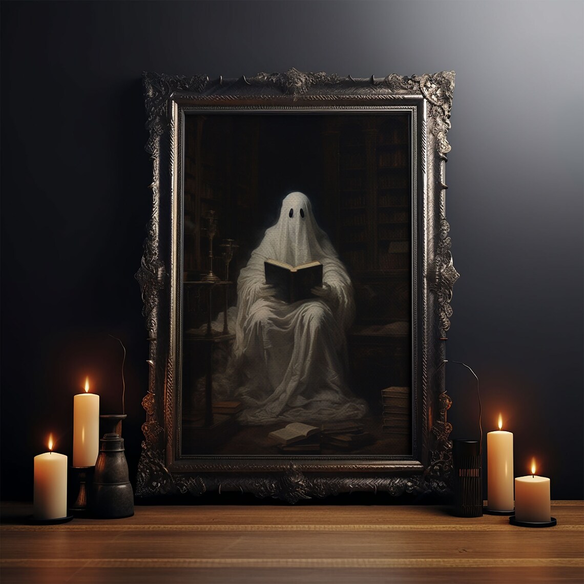 The Reading Ghost Victorian Halloween Poster Print - Image 3