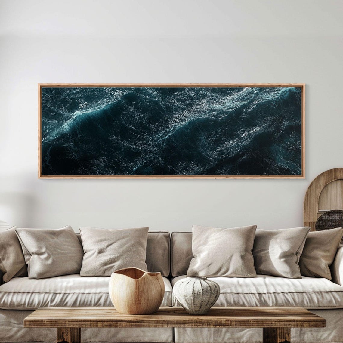Dark Ocean Waves Aerial Photography Moody Teal Sea Panoramic Poster - Image 4