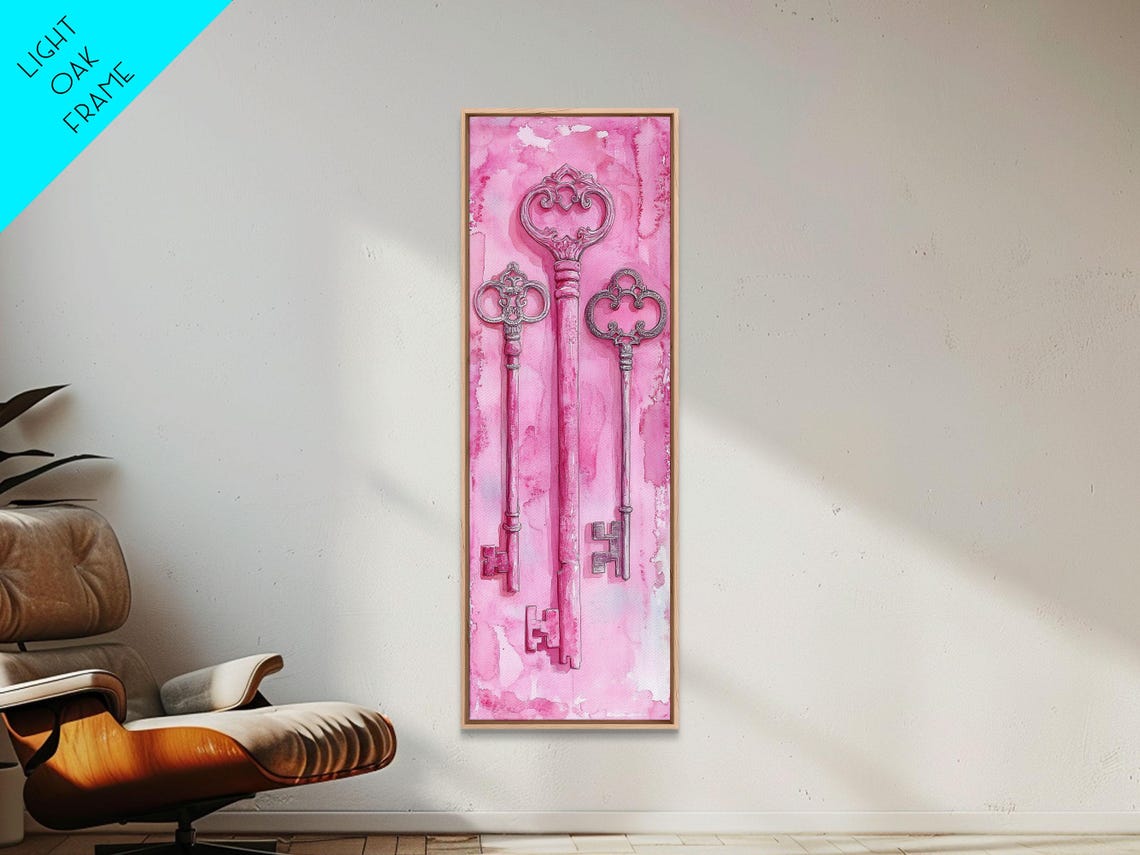 Antique Magenta Skeleton Keys Pink Watercolor Whimsical Wall Poster - Image 4