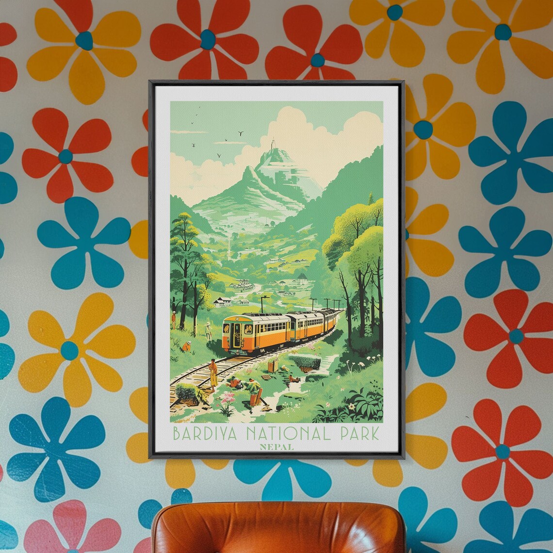 Bardiya National Park Nepal Mountain Village Railway Valley Scene Travel Poster