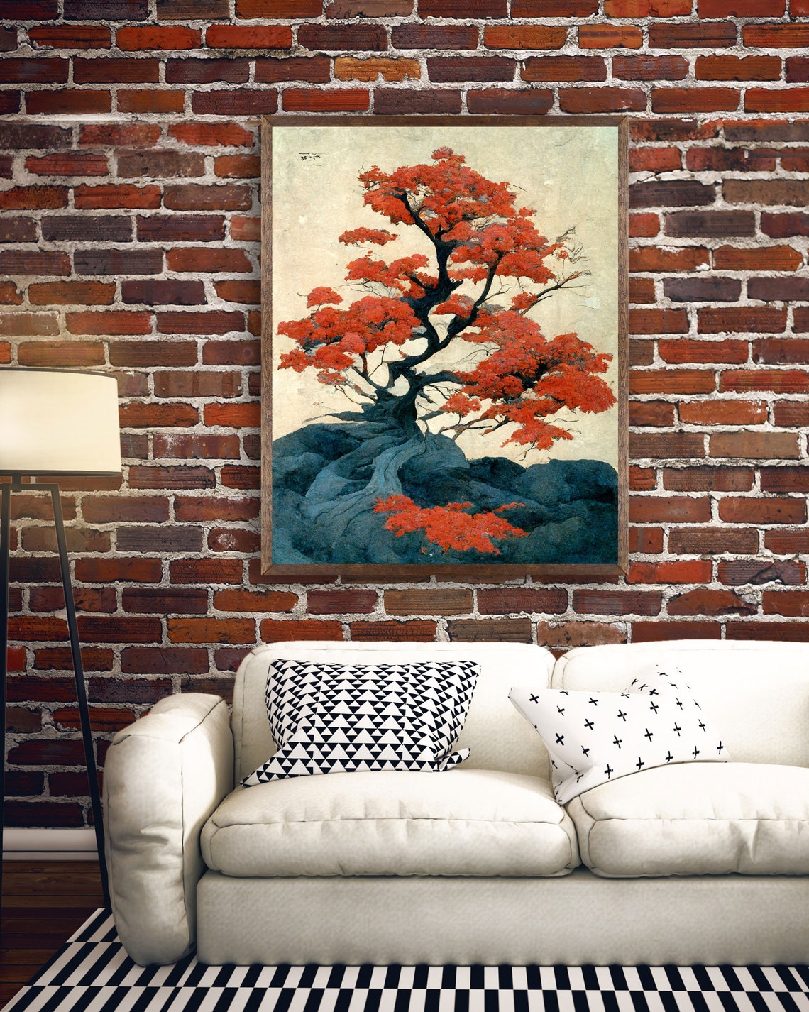 Japanese Maple Tree Red Foliage Vintage Woodblock Style Poster - Image 2