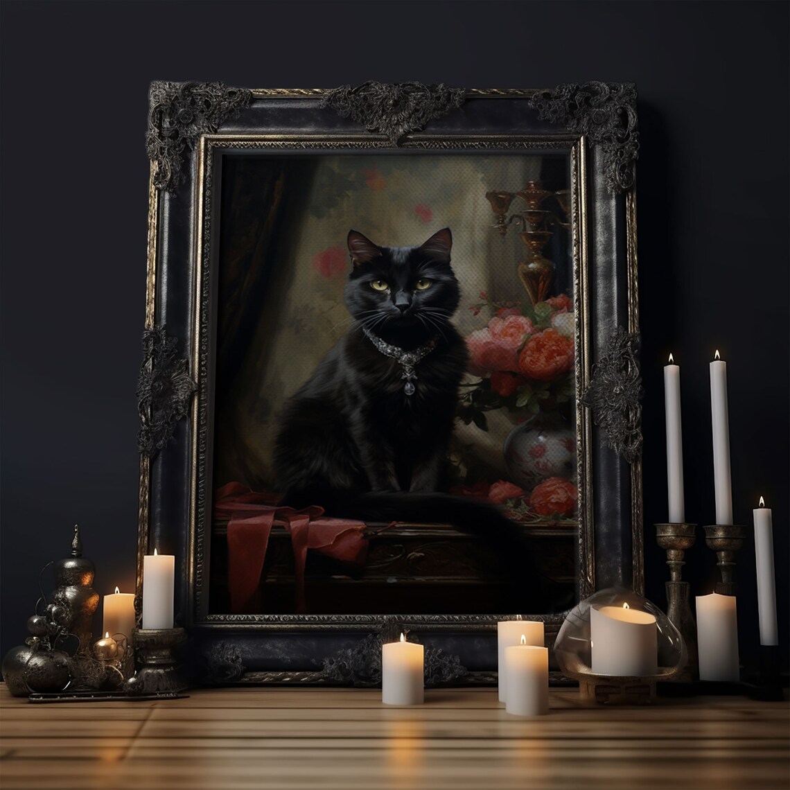 Witch's Familiar Black Cat Retro Halloween Art Print - Image 6