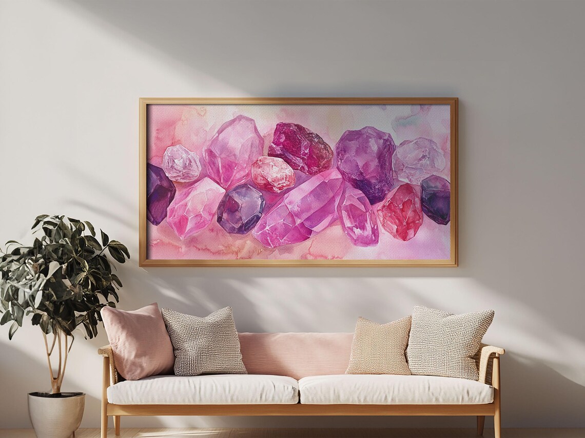 Pink Purple Gemstone Crystals Watercolor Pastel Magical Horizontal Poster - Image 6