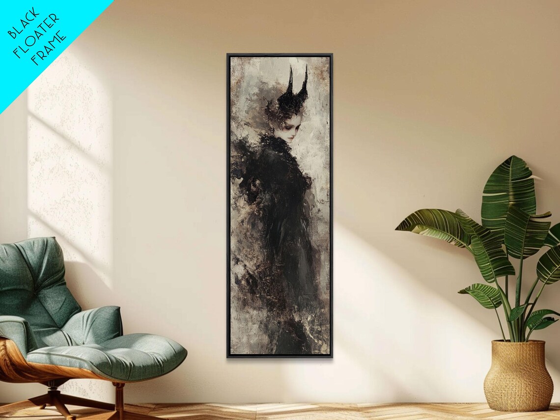 Gothic Woman Horned Headdress Dark Victorian Portrait Moody Poster - Image 2
