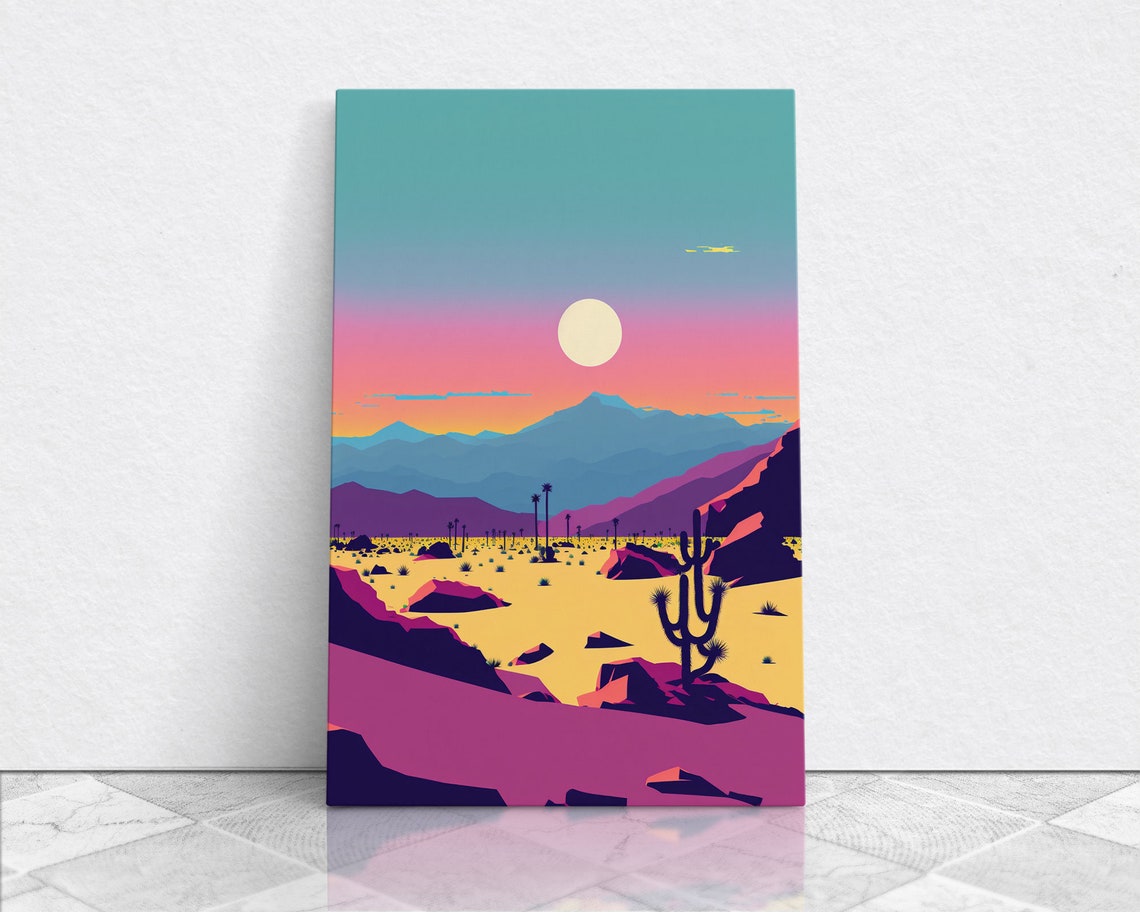 Synthwave Pastel Desert Sun Layered Mountains Joshua Tree Wall Poster - Image 6