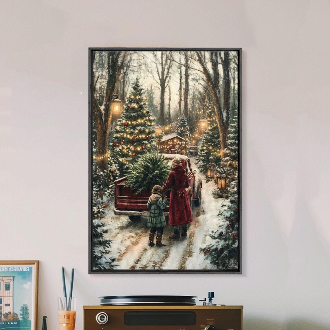 Rustic Christmas Tree Farm With Red Truck, Poster - Image 2