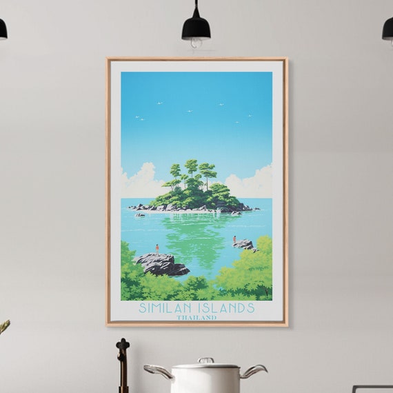 Similan Islands Travel Art Framed Print Thailand Home Decor Travel Poster Vintage Wall Art Original Watercolor Painting