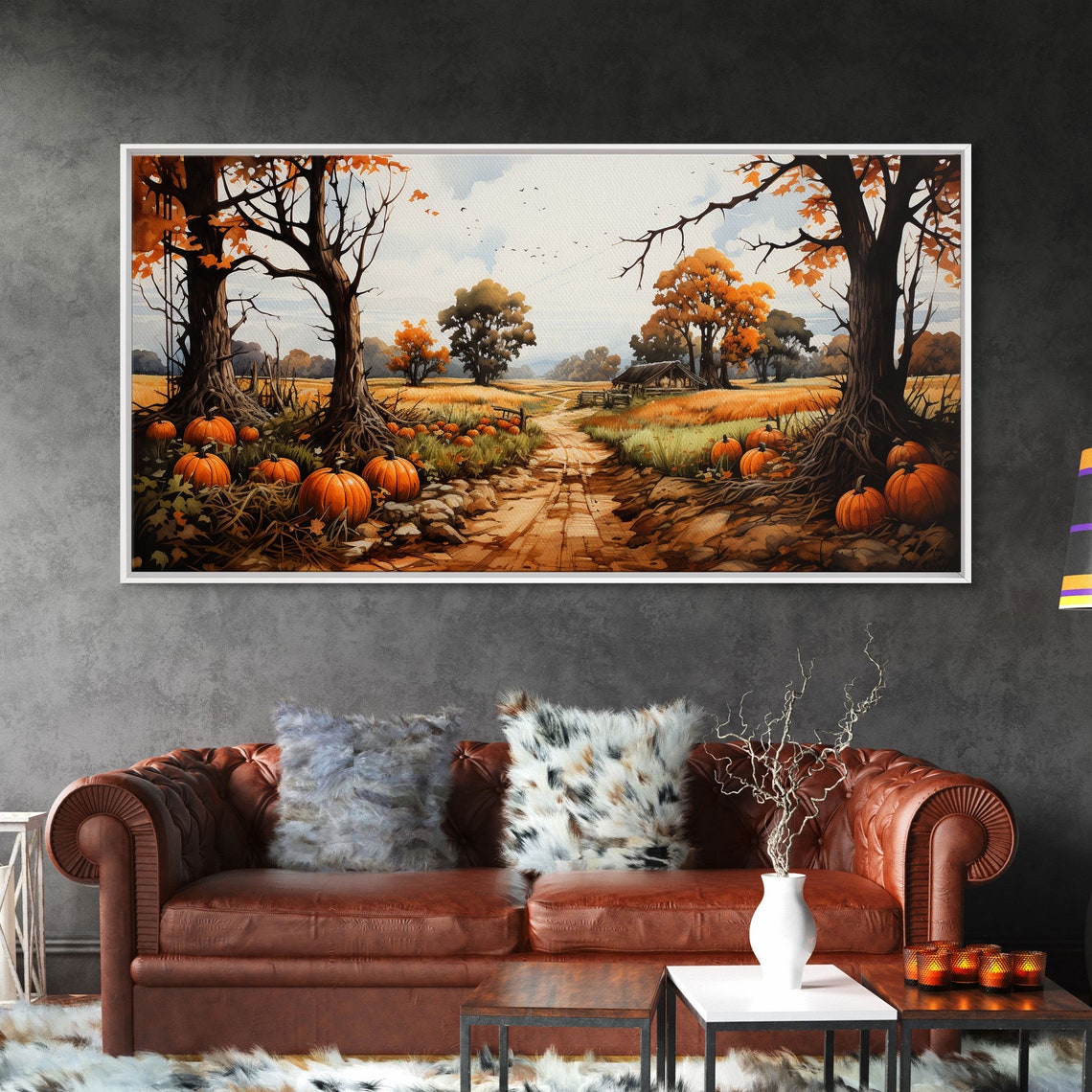Pumpkin Patch Farm Dirt Road Autumn Trees Rustic Country Poster - Image 6