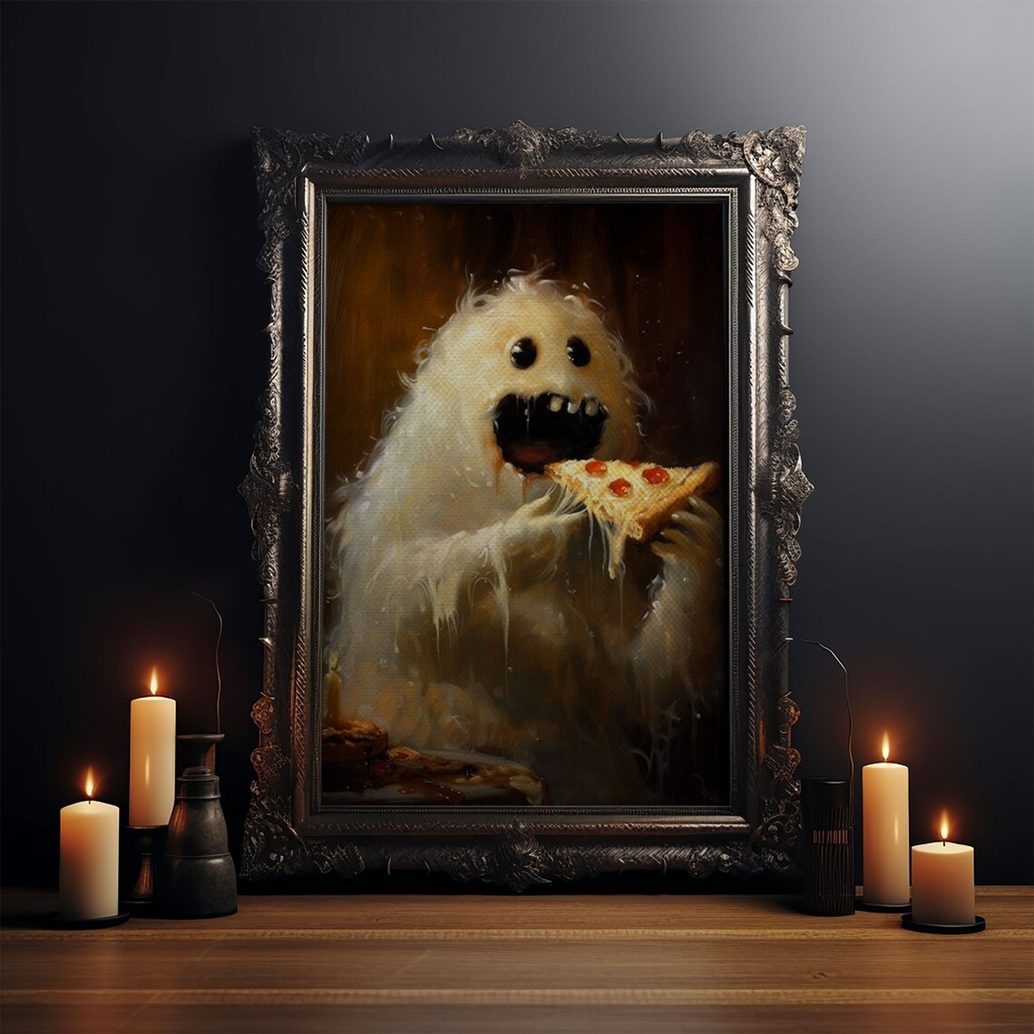 The Pizza Ghost, Funny Halloween Art Print - Image 4
