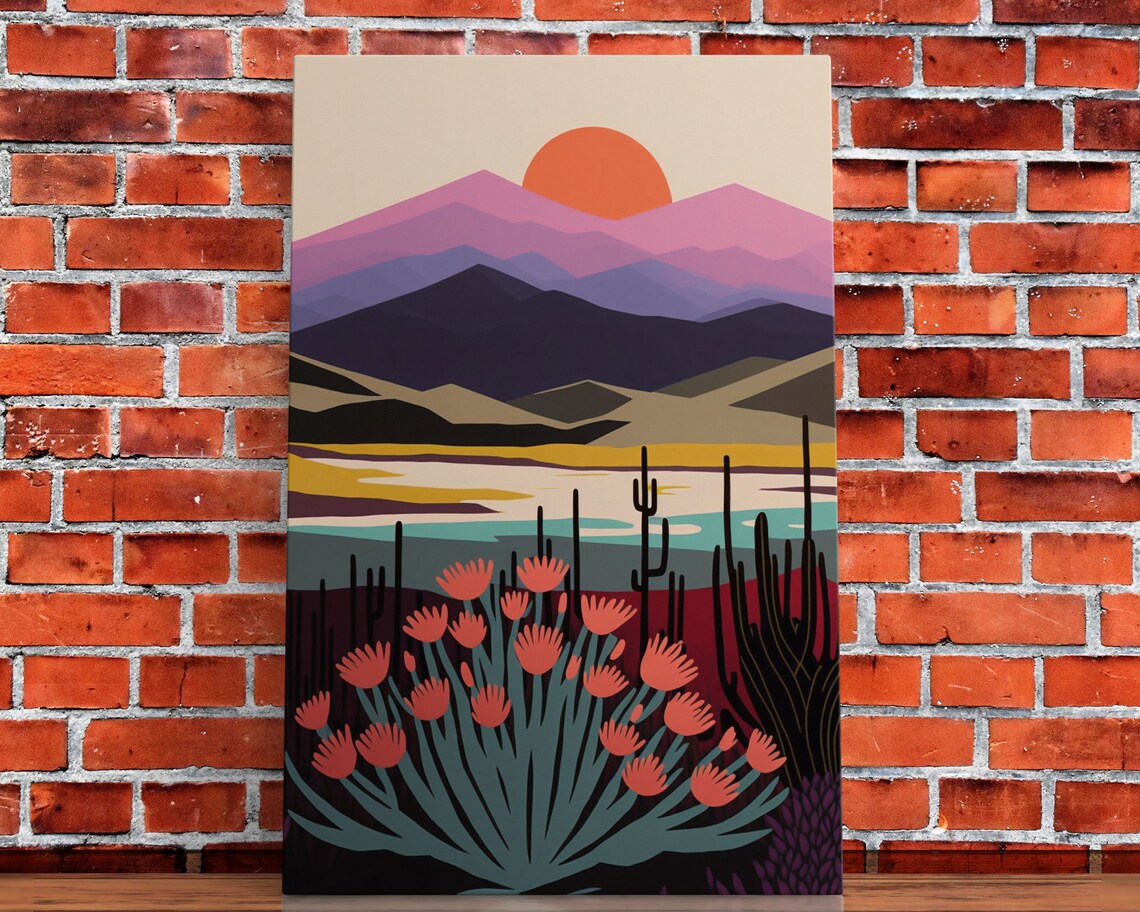Boho Mountain Landscape, Minimalist Sunset Art - Image 4