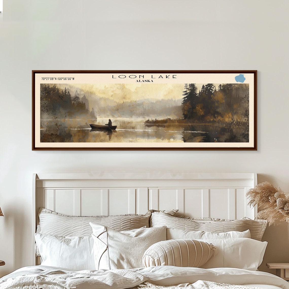 Loon Lake Alaska Golden Mist Lone Canoe Forest Shore Lake Art Poster - Image 2