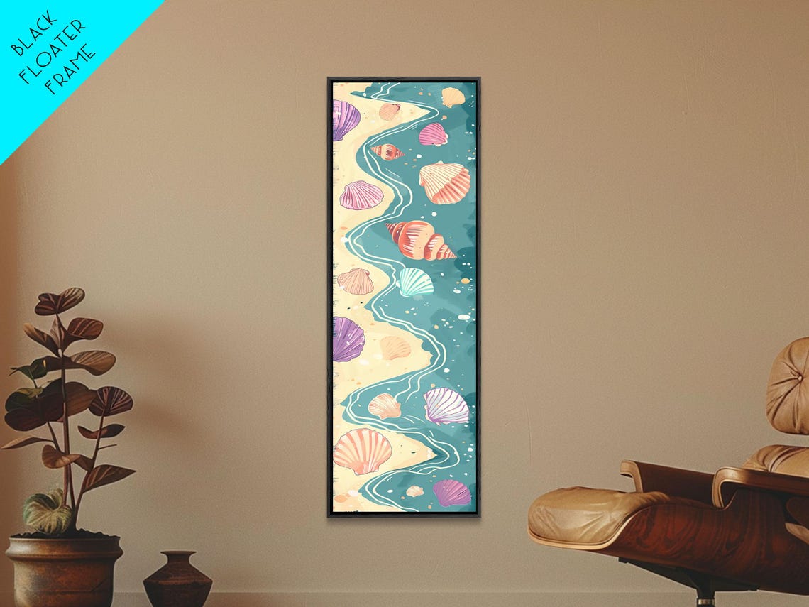 Seashells Shoreline Pastel Waves Beach Japanese Coastal Art Poster