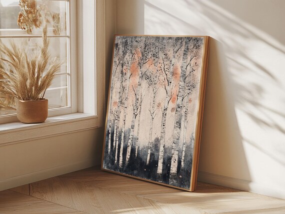 Framed Print Wall Art Print White Birch Tree Forest Landscape Art Print Minimalist Nature Wall Art Living Room Decor Birch Painting