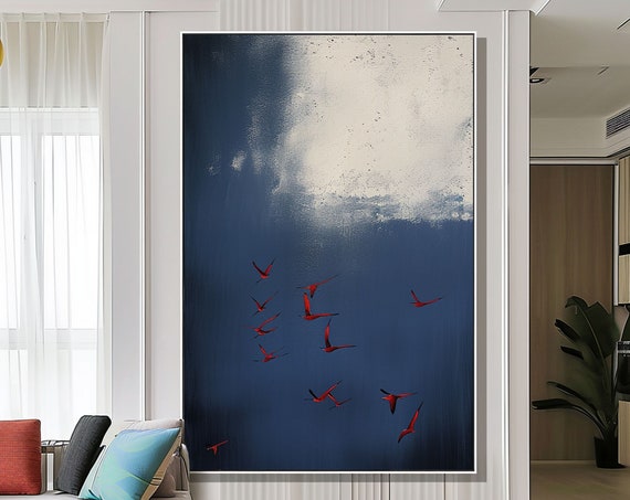 Surrealist Dark Blue Sky Painting Dark Blue Wall Decor Abstract Art Painting Minimalist Wall Art Maximalist Decor Dark Blue Wall Art