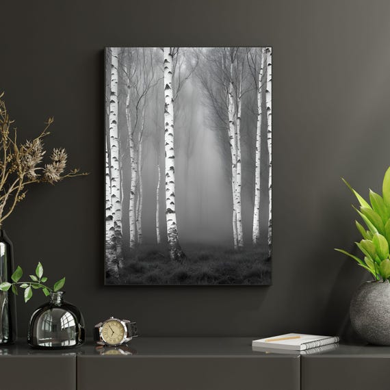 Birch And Fog Meditative Artwork Artwork Black And White Artwork Serene Art Nature Artwork Pod Art