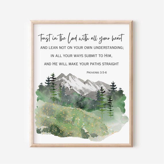 Proverbs 356 Trust In The Lord Watercolor Mountain Scripture Poster Art