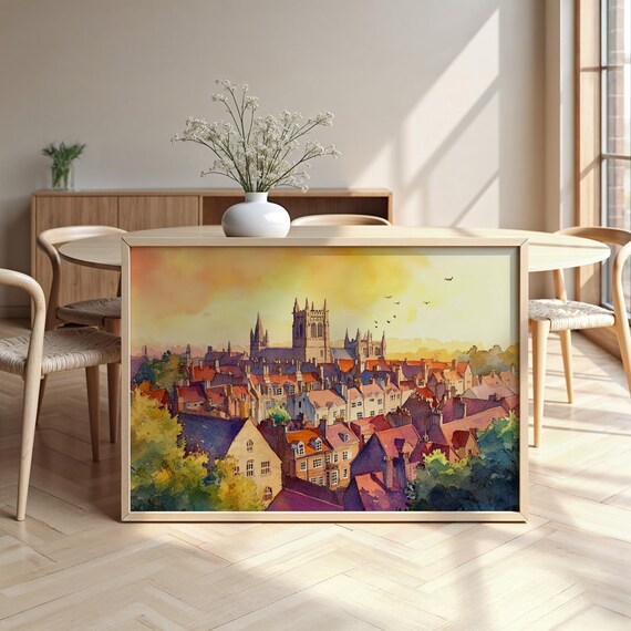 York Watercolour Style Cityscape Matte Paper Wooden Framed Poster