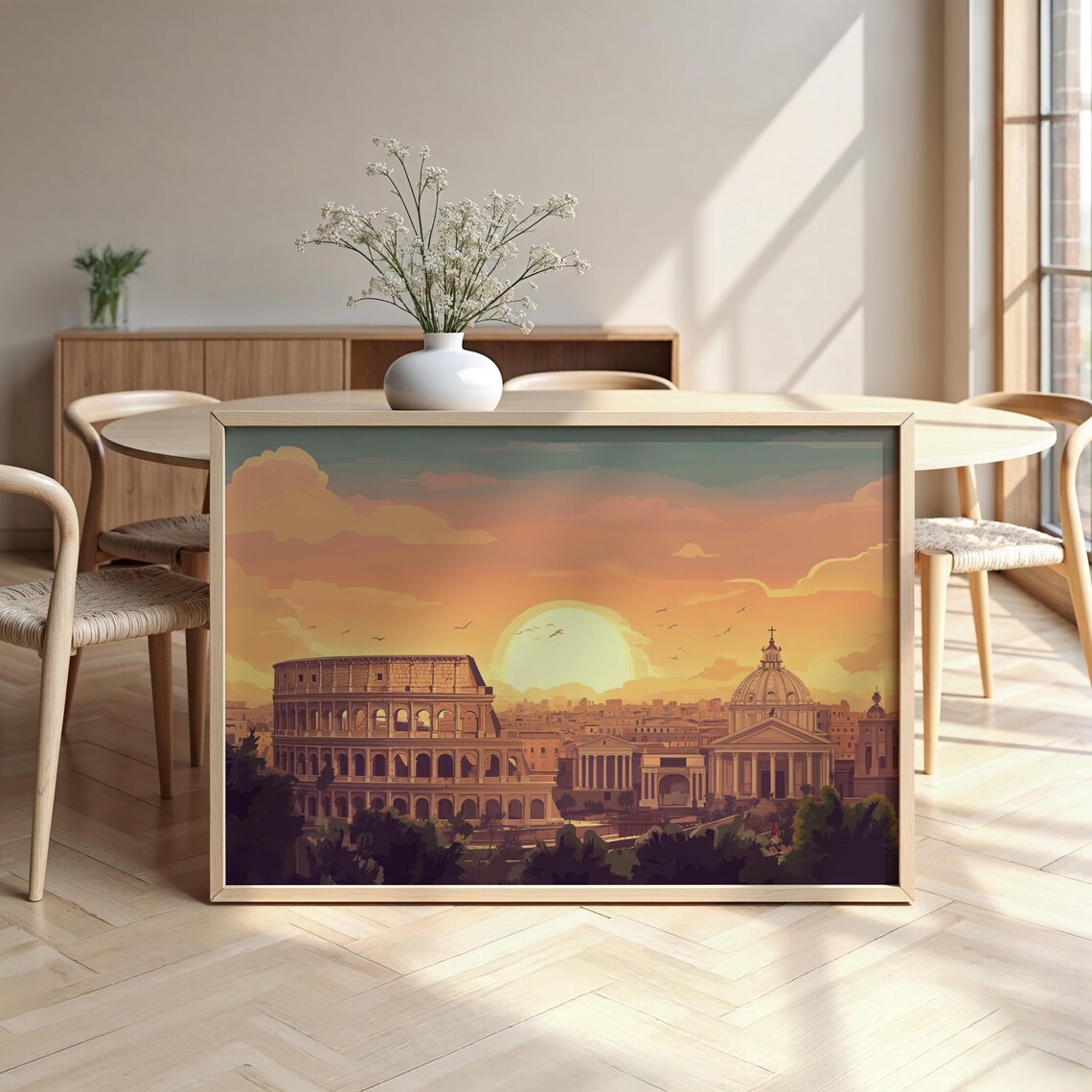 Rome Colosseum Golden Sunset Vintage Travel Style Cityscape Poster