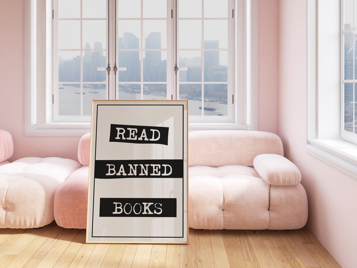 Read Banned Books Black Bars on White Minimalist Statement Poster - Image 2