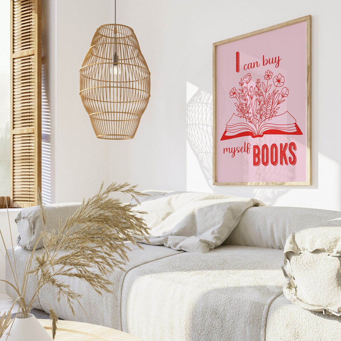 I Can Buy Myself Books Pink Red Floral Open Book Quote Poster - Image 2