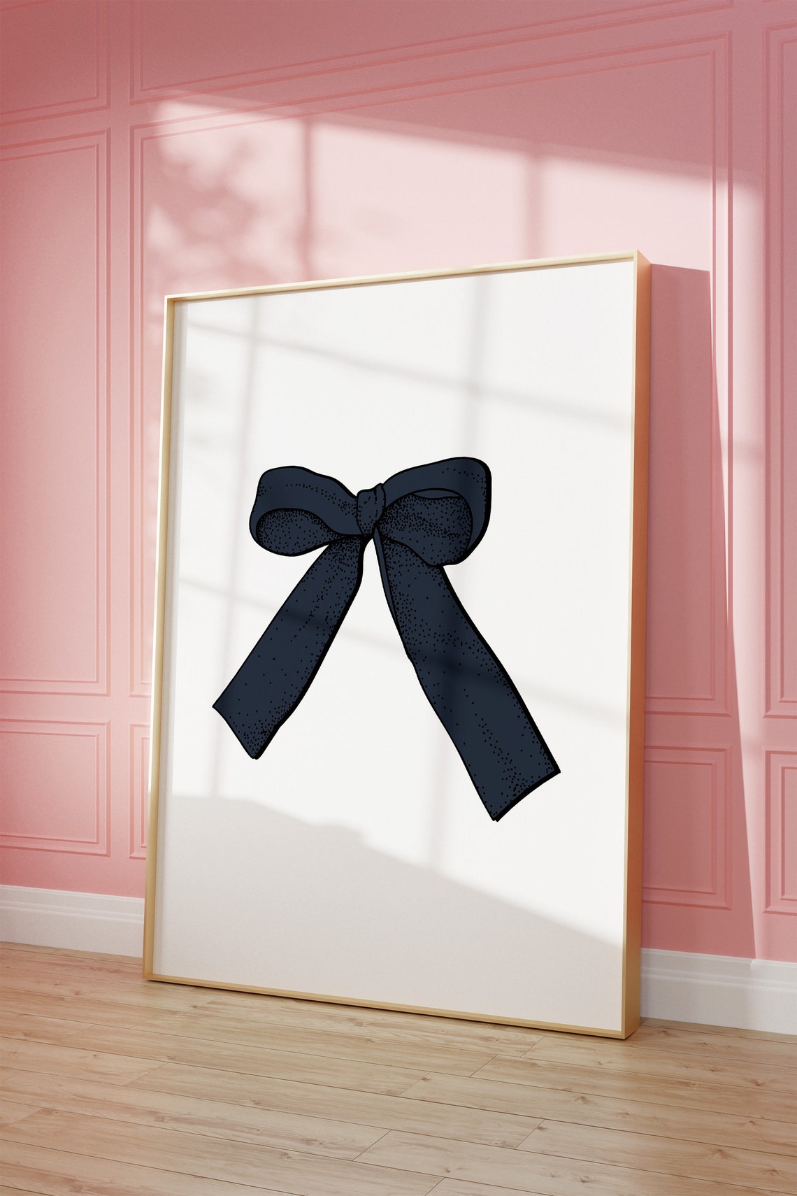 Navy Blue Coquette Bow Hand Drawn Ribbon Minimalist Art Poster - Image 3