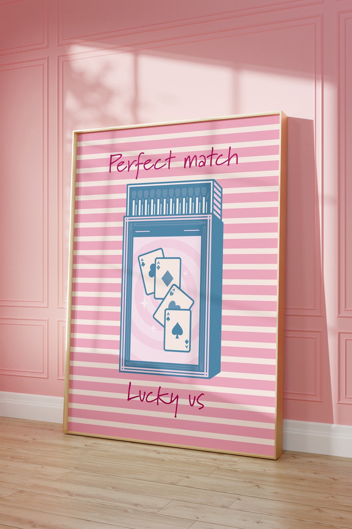 Perfect Match Lucky Us Matchbox Cards Pink Retro Quote Poster - Image 3