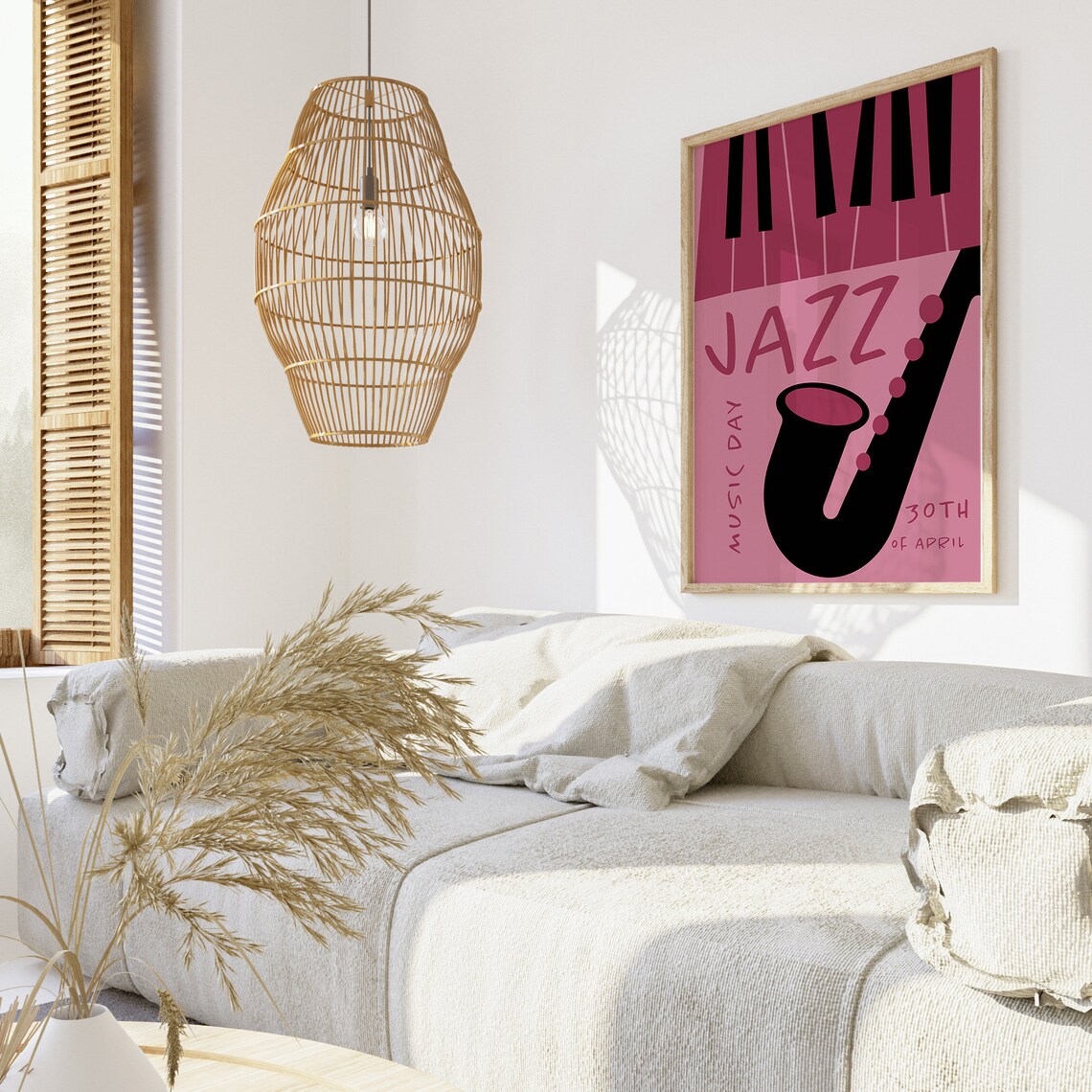 Jazz Music Day April 30 Black Saxophone On Pink Graphic Poster - Image 3