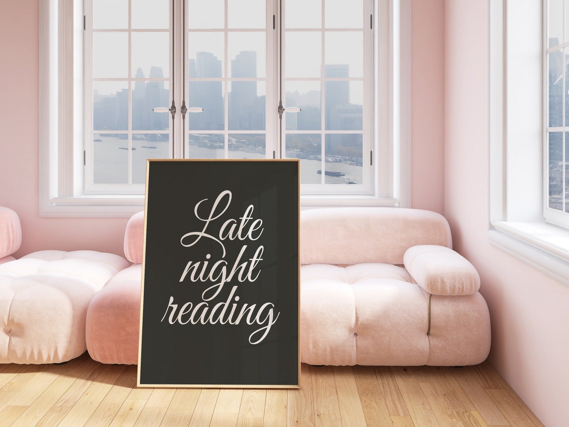 Late Night Reading Elegant Script Black Reader Book Quote Poster - Image 3