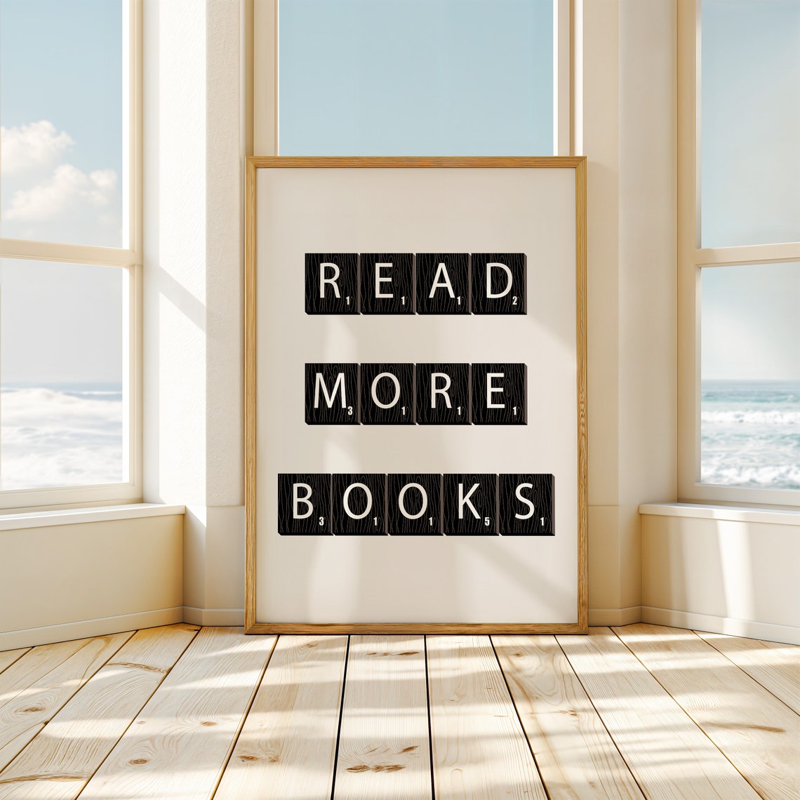 Read More Books White Scrabble Tile Letters Minimal Reading Poster - Image 3