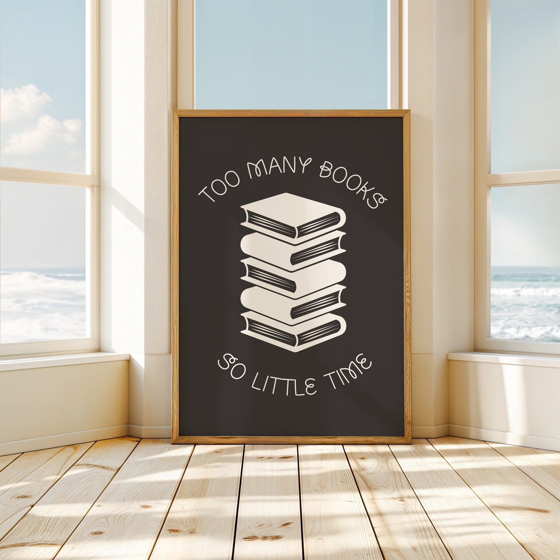 Too Many Books So Little Time White Stack Black Reader Poster - Image 3