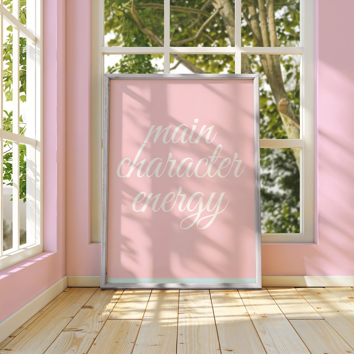 Main Character Energy White Script on Soft Blush Pink Poster - Image 2